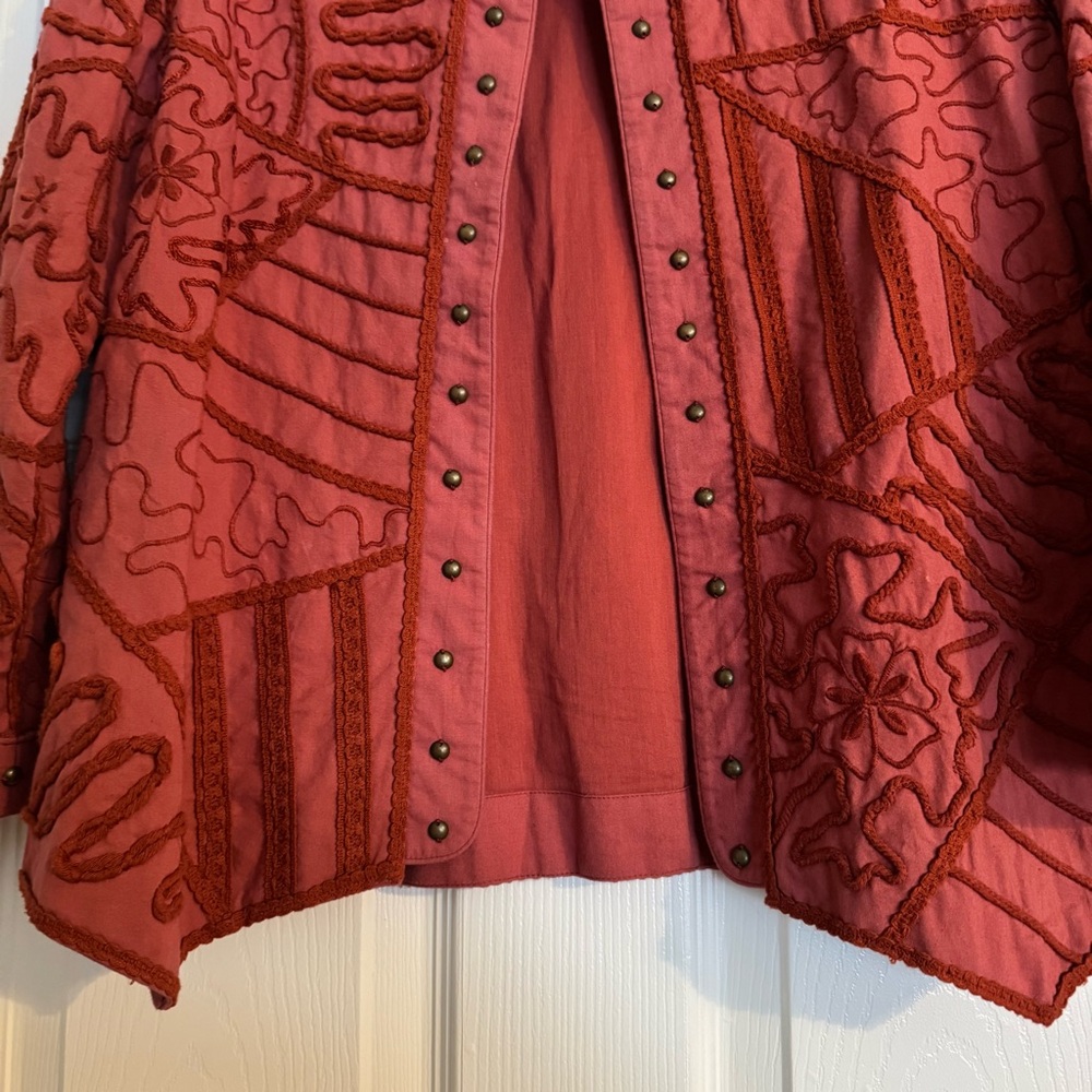 Multiples Rust Faded Red Embroidered Patterned Jacket - Picture 4 of 8
